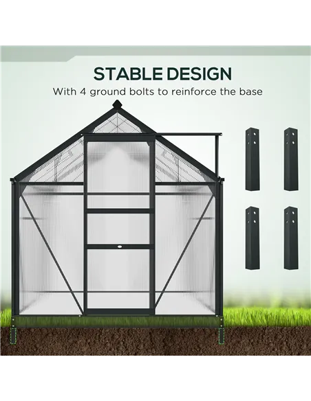 Outsunny 6 x 8ft Polycarbonate Greenhouse, Large Walk-In Green House with Slide Door and Window, Garden Plants Grow House with A