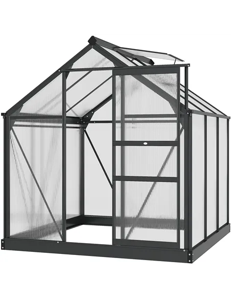 Outsunny 6 x 6ft Polycarbonate Greenhouse, Large Walk-In Green House with Slide Door and Window, Garden Plants Grow House with A
