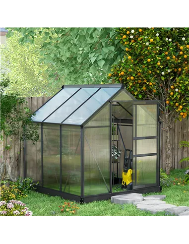 Outsunny 6 x 6ft Polycarbonate Greenhouse, Large Walk-In Green House with Slide Door and Window, Garden Plants Grow House with A