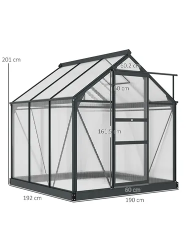 Outsunny 6 x 6ft Polycarbonate Greenhouse, Large Walk-In Green House with Slide Door and Window, Garden Plants Grow House with A