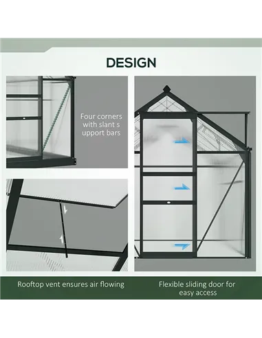 Outsunny 6 x 6ft Polycarbonate Greenhouse, Large Walk-In Green House with Slide Door and Window, Garden Plants Grow House with A