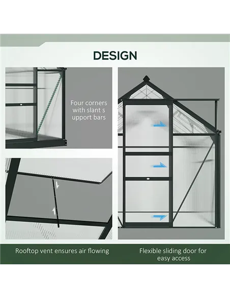 Outsunny 6 x 6ft Polycarbonate Greenhouse, Large Walk-In Green House with Slide Door and Window, Garden Plants Grow House with A