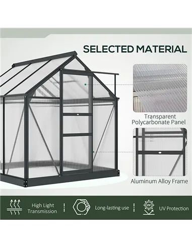 Outsunny 6 x 6ft Polycarbonate Greenhouse, Large Walk-In Green House with Slide Door and Window, Garden Plants Grow House with A