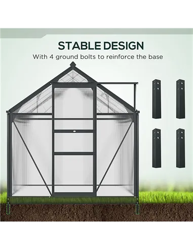 Outsunny 6 x 6ft Polycarbonate Greenhouse, Large Walk-In Green House with Slide Door and Window, Garden Plants Grow House with A