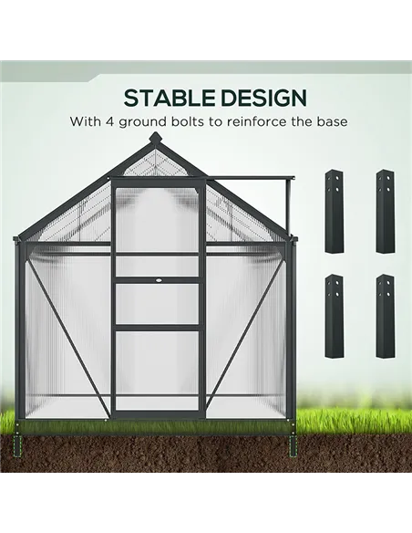 Outsunny 6 x 6ft Polycarbonate Greenhouse, Large Walk-In Green House with Slide Door and Window, Garden Plants Grow House with A