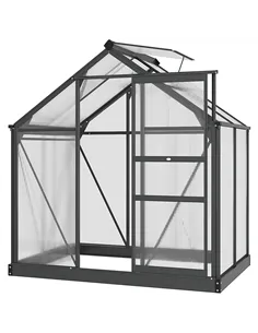 Outsunny 6 x 4ft Polycarbonate Greenhouse, Large Walk-In Green House with Slide Door and Window, Garden Plants Grow House with A