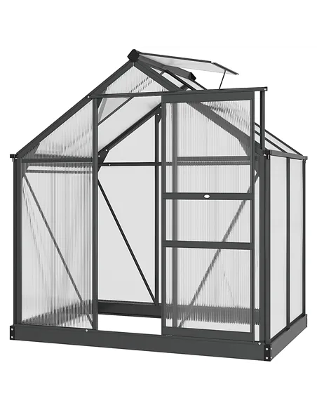 Outsunny 6 x 4ft Polycarbonate Greenhouse, Large Walk-In Green House with Slide Door and Window, Garden Plants Grow House with A