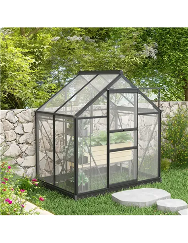 Outsunny 6 x 4ft Polycarbonate Greenhouse, Large Walk-In Green House with Slide Door and Window, Garden Plants Grow House with A