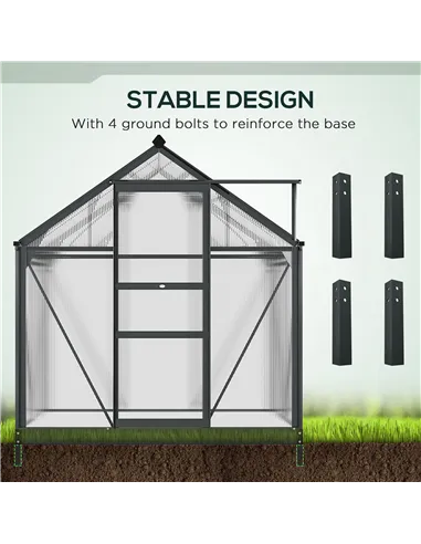 Outsunny 6 x 4ft Polycarbonate Greenhouse, Large Walk-In Green House with Slide Door and Window, Garden Plants Grow House with A