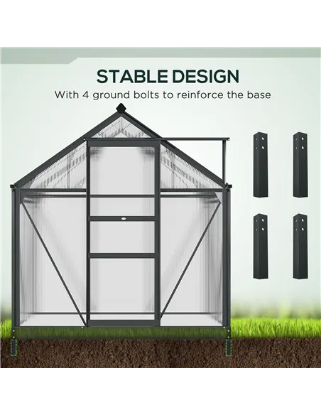 Outsunny 6 x 4ft Polycarbonate Greenhouse, Large Walk-In Green House with Slide Door and Window, Garden Plants Grow House with A