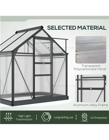 Outsunny 6 x 4ft Polycarbonate Greenhouse, Large Walk-In Green House with Slide Door and Window, Garden Plants Grow House with A