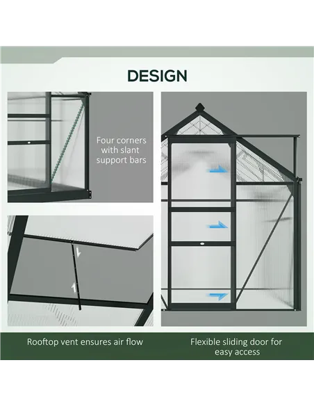Outsunny 6 x 4ft Polycarbonate Greenhouse, Large Walk-In Green House with Slide Door and Window, Garden Plants Grow House with A