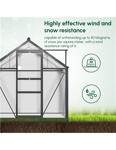 Outsunny 6 x 4ft Polycarbonate Greenhouse, Large Walk-In Green House with Slide Door and Window, Garden Plants Grow House with A