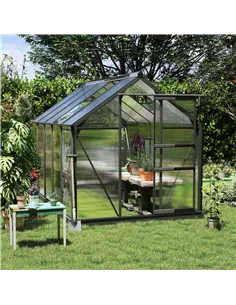 Outsunny 6 x 10ft Polycarbonate Greenhouse, Large Walk-In Green House with Slide Door and Window, Garden Plants Grow House with  2