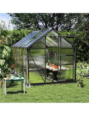 Outsunny 6 x 10ft Polycarbonate Greenhouse, Large Walk-In Green House with Slide Door and Window, Garden Plants Grow House with 