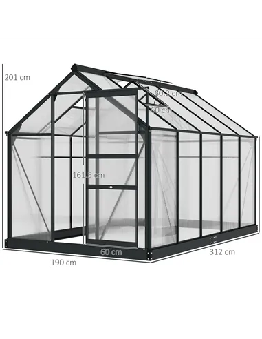 Outsunny 6 x 10ft Polycarbonate Greenhouse, Large Walk-In Green House with Slide Door and Window, Garden Plants Grow House with 