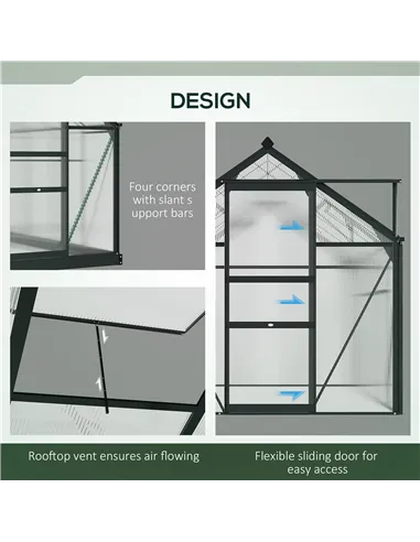 Outsunny 6 x 10ft Polycarbonate Greenhouse, Large Walk-In Green House with Slide Door and Window, Garden Plants Grow House with 