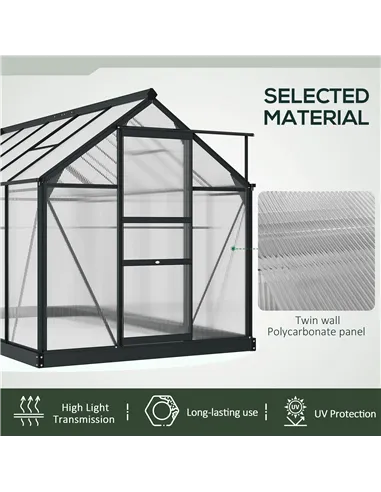 Outsunny 6 x 10ft Polycarbonate Greenhouse, Large Walk-In Green House with Slide Door and Window, Garden Plants Grow House with 