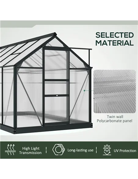 Outsunny 6 x 10ft Polycarbonate Greenhouse, Large Walk-In Green House with Slide Door and Window, Garden Plants Grow House with 