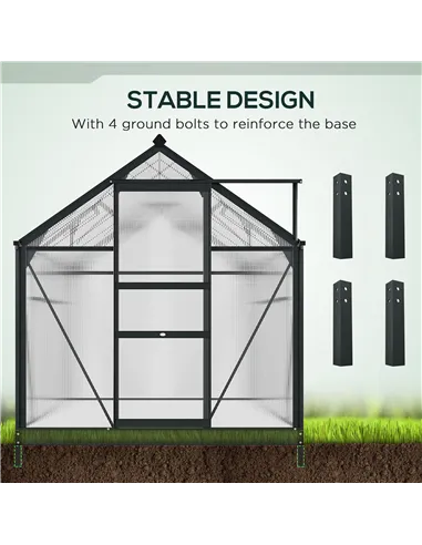 Outsunny 6 x 10ft Polycarbonate Greenhouse, Large Walk-In Green House with Slide Door and Window, Garden Plants Grow House with 