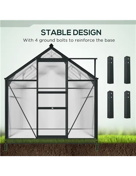 Outsunny 6 x 10ft Polycarbonate Greenhouse, Large Walk-In Green House with Slide Door and Window, Garden Plants Grow House with 