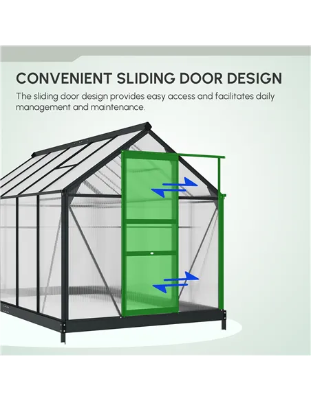 Outsunny 6 x 10ft Polycarbonate Greenhouse, Large Walk-In Green House with Slide Door and Window, Garden Plants Grow House with 