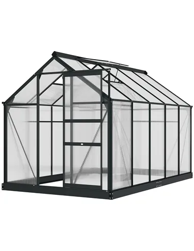 Outsunny 6 x 10ft Polycarbonate Greenhouse, Large Walk-In Green House with Slide Door and Window, Garden Plants Grow House with 
