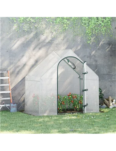 Outsunny Walk-In Greenhouse with Window Roll-Up Door, Portable Garden Grow House with Steel Frame for Vegetable Plant Herb, 180 