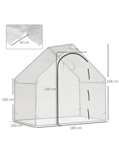 Outsunny Walk-In Greenhouse with Window Roll-Up Door, Portable Garden Grow House with Steel Frame for Vegetable Plant Herb, 180 