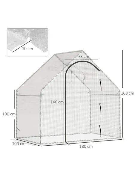 Outsunny Walk-In Greenhouse with Window Roll-Up Door, Portable Garden Grow House with Steel Frame for Vegetable Plant Herb, 180 