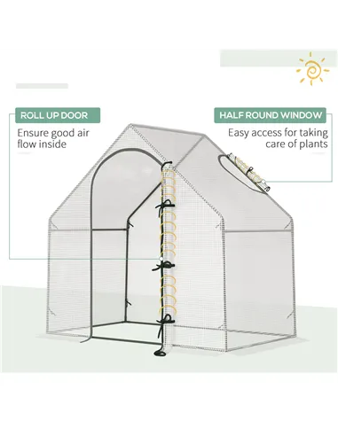 Outsunny Walk-In Greenhouse with Window Roll-Up Door, Portable Garden Grow House with Steel Frame for Vegetable Plant Herb, 180 