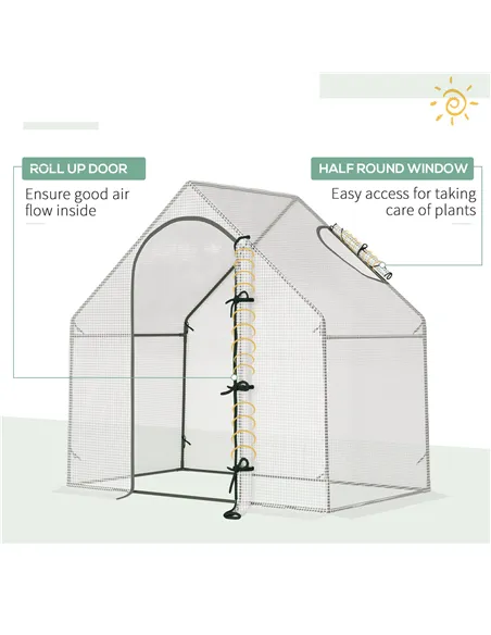 Outsunny Walk-In Greenhouse with Window Roll-Up Door, Portable Garden Grow House with Steel Frame for Vegetable Plant Herb, 180 