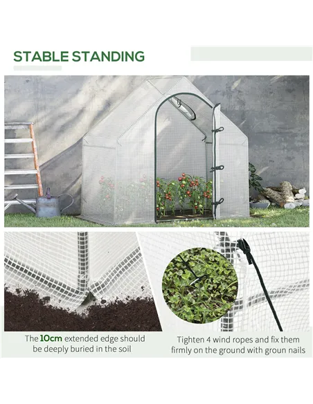 Outsunny Walk-In Greenhouse with Window Roll-Up Door, Portable Garden Grow House with Steel Frame for Vegetable Plant Herb, 180 