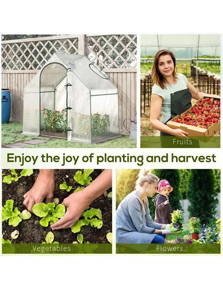 Outsunny Walk-In Greenhouse with Window Roll-Up Door, Portable Garden Grow House with Steel Frame for Vegetable Plant Herb, 180 