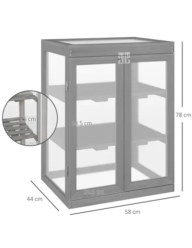 Outsunny 3-tier Wood Greenhouse Garden Polycarbonate Cold Frame Balcony Grow House w/ Storage Shelf for Plants, Flowers, Dark Gr