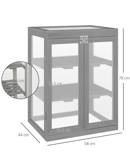 Outsunny 3-tier Wood Greenhouse Garden Polycarbonate Cold Frame Balcony Grow House w/ Storage Shelf for Plants, Flowers, Dark Gr