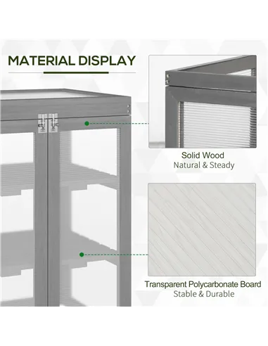 Outsunny 3-tier Wood Greenhouse Garden Polycarbonate Cold Frame Balcony Grow House w/ Storage Shelf for Plants, Flowers, Dark Gr