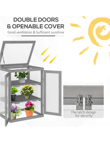 Outsunny 3-tier Wood Greenhouse Garden Polycarbonate Cold Frame Balcony Grow House w/ Storage Shelf for Plants, Flowers, Dark Gr