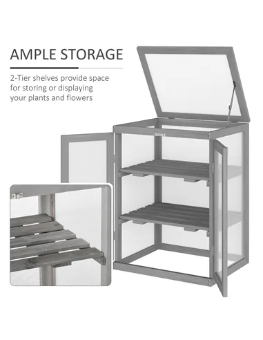Outsunny 3-tier Wood Greenhouse Garden Polycarbonate Cold Frame Balcony Grow House w/ Storage Shelf for Plants, Flowers, Dark Gr