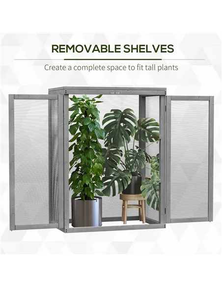 Outsunny 3-tier Wood Greenhouse Garden Polycarbonate Cold Frame Balcony Grow House w/ Storage Shelf for Plants, Flowers, Dark Gr