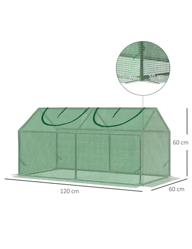 Outsunny Mini Greenhouse, Small Plant Grow House for Outdoor with Durable PE Cover, Observation Windows, 120 x 60 x 60 cm, Green