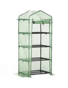 Outsunny 4 Tier Mini Greenhouse, Portable Compact Green House with Steel Frame, PE Cover, Roll-up Door, 70 x 50 x 160 cm, Green