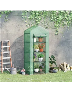 Outsunny 4 Tier Mini Greenhouse, Portable Compact Green House with Steel Frame, PE Cover, Roll-up Door, 70 x 50 x 160 cm, Green 2