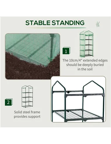 Outsunny 4 Tier Mini Greenhouse, Portable Compact Green House with Steel Frame, PE Cover, Roll-up Door, 70 x 50 x 160 cm, Green