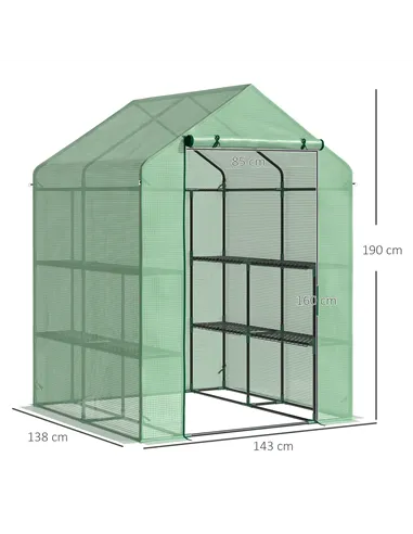 Outsunny Walk in Greenhouse with Shelves Steeple Green House for Garden Grow House Removable Cover 143x138x190cm, Green