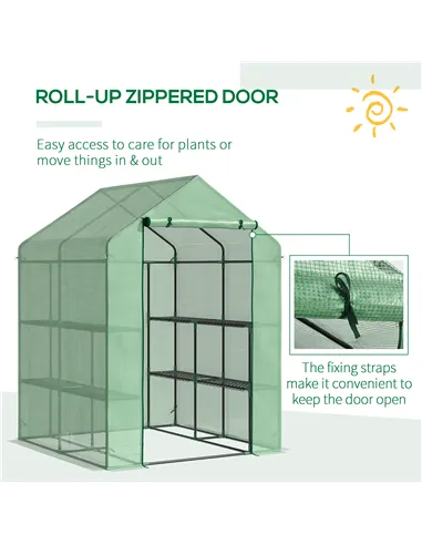 Outsunny Walk in Greenhouse with Shelves Steeple Green House for Garden Grow House Removable Cover 143x138x190cm, Green