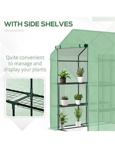 Outsunny Walk in Greenhouse with Shelves Steeple Green House for Garden Grow House Removable Cover 143x138x190cm, Green