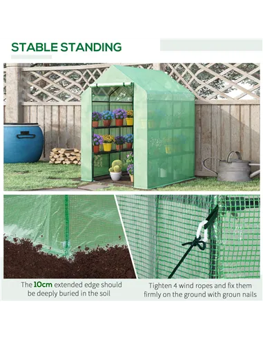 Outsunny Walk in Greenhouse with Shelves Steeple Green House for Garden Grow House Removable Cover 143x138x190cm, Green