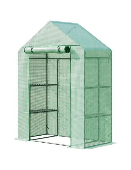 Outsunny Walk In Greenhouse with Shelves, Portable Gardening Plant Grow House for Outdoor with 2 Tier Shelf, Roll-Up Zippered Do