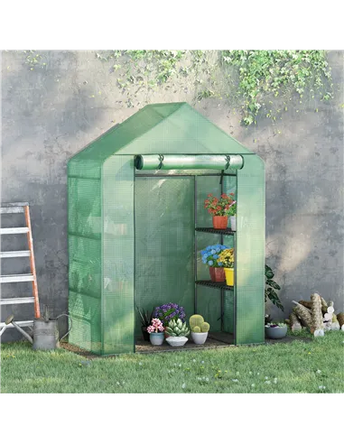 Outsunny Walk In Greenhouse with Shelves, Portable Gardening Plant Grow House for Outdoor with 2 Tier Shelf, Roll-Up Zippered Do